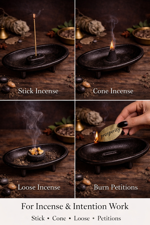 Cast Iron Incense Burner | Oval Smudge Bowl | Removable Insert | Resin Burner | Cone Incense Holder | Ritual Tool | Altar Decor