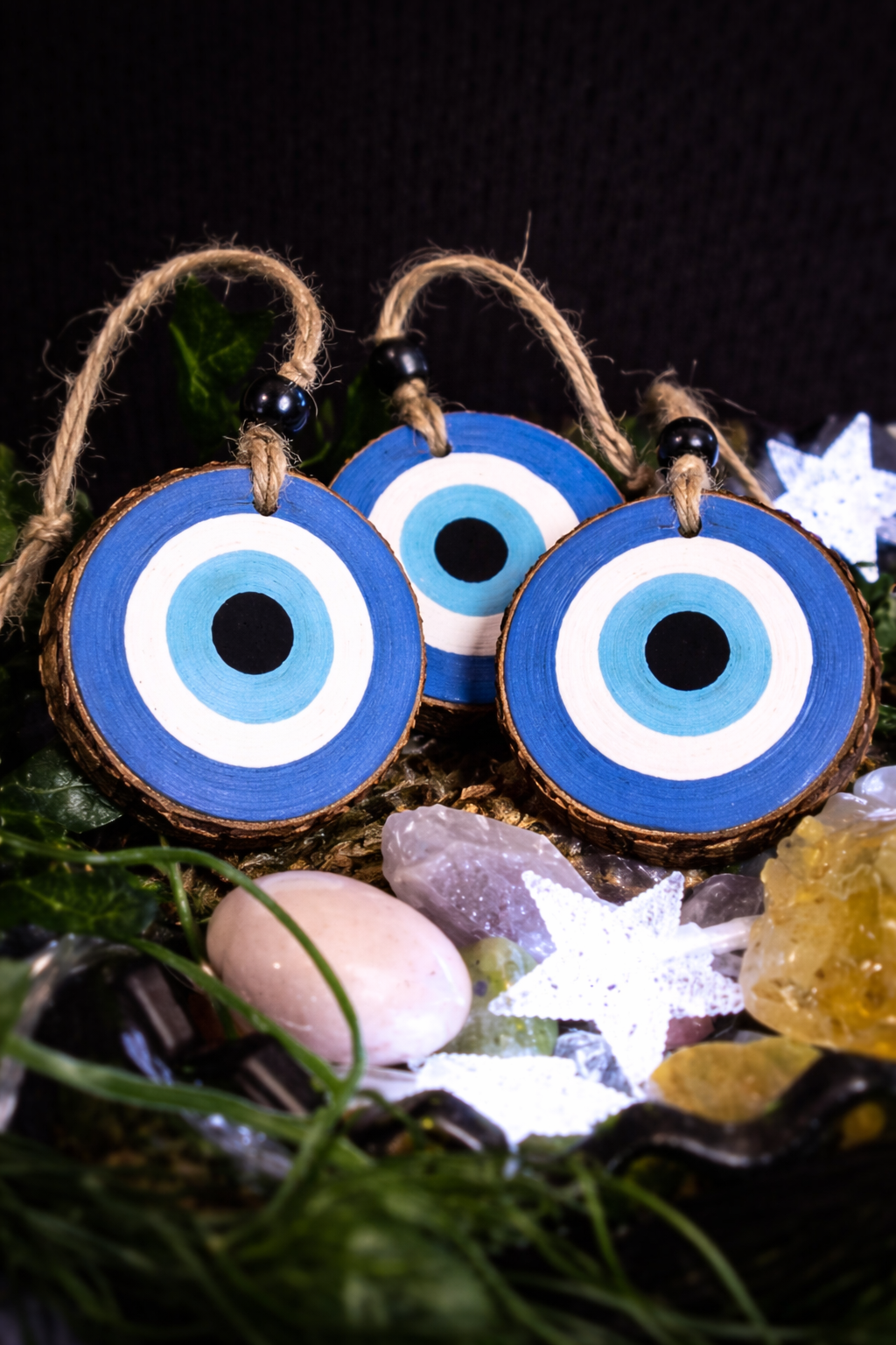 Evil Eye Wood Charm • Hand Painted Protection Ornament • Rustic Wooden Talisman • Witchy Decor • Spiritual Protection • Evil Eye Hanging