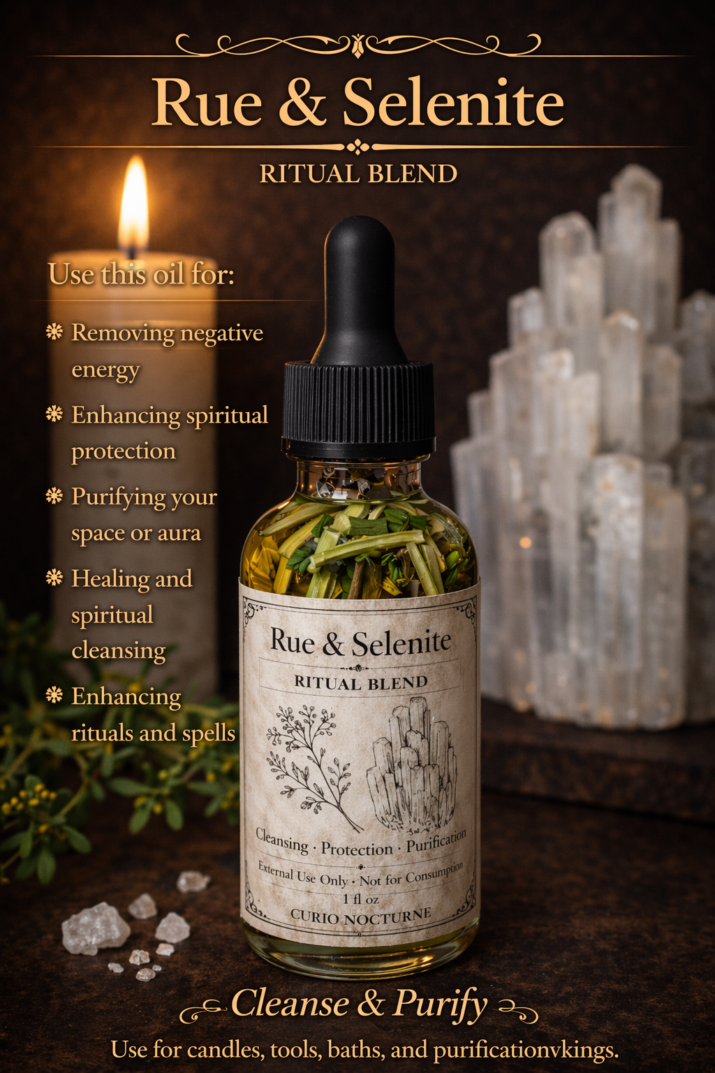Rue & Selenite Clearing Blend | Moon Water Infusion, Purification, Protection, Energetic Reset, Remove Negative Energy, Spiritual Cleansing, Intention Blend