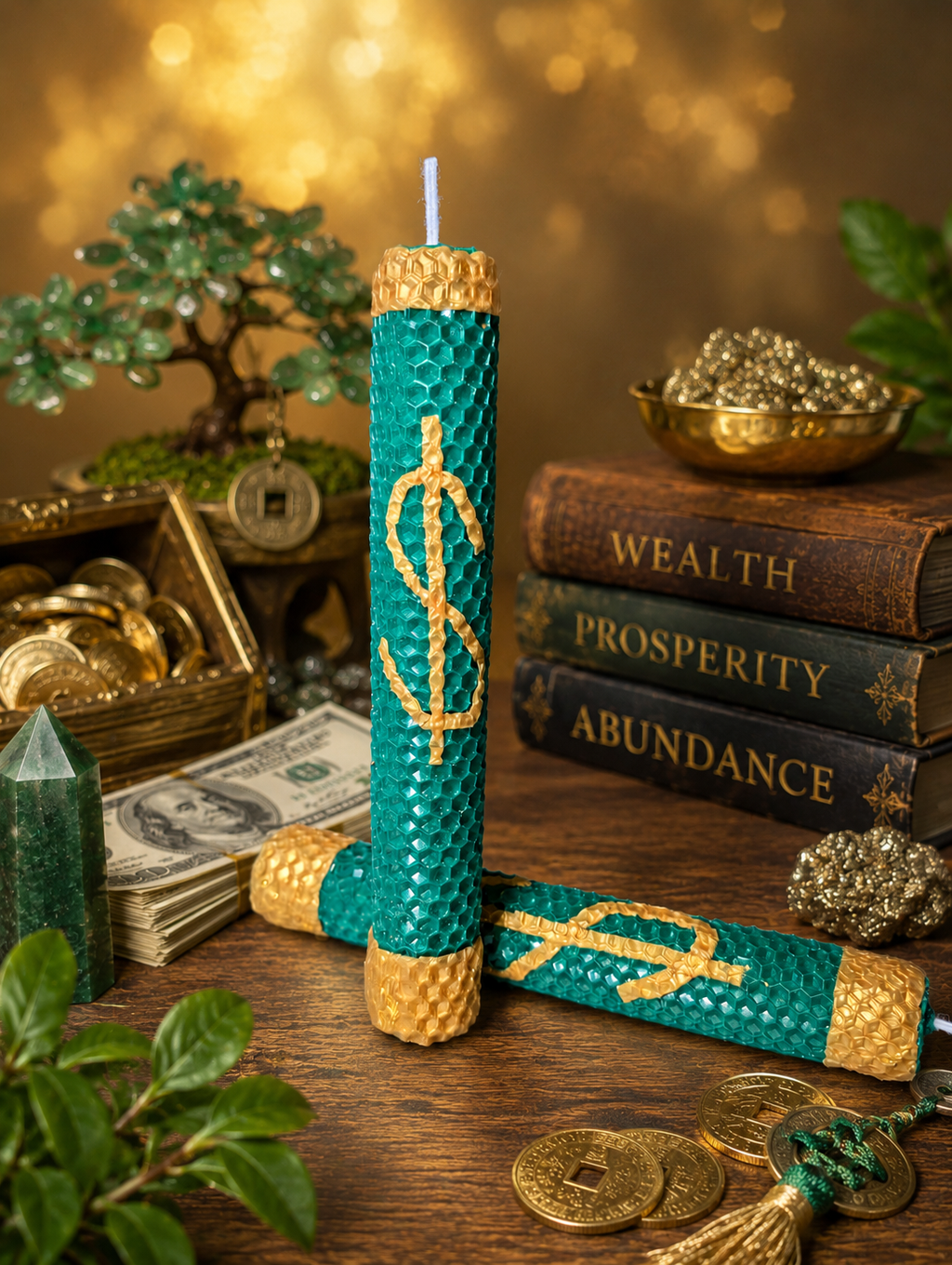 Money Manifest Candle • Prosperity Ritual Herbs & Anointed with Intention Oil • Wealth and Abundance Manifestation • Blessings • Success