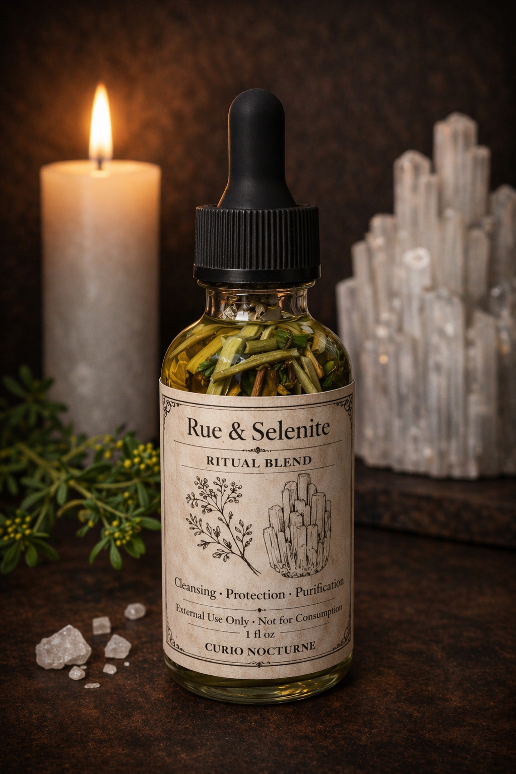 Rue & Selenite Clearing Blend | Moon Water Infusion, Purification, Protection, Energetic Reset, Remove Negative Energy, Spiritual Cleansing, Intention Blend