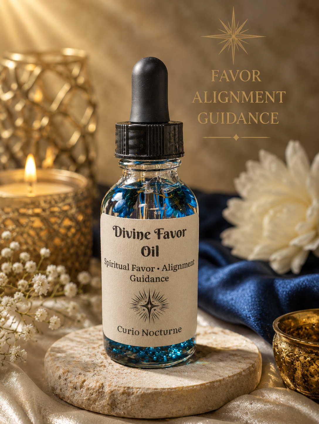 Divine Favor Oil • Raw Sapphire Infused Oil for Divine Assistance, Spiritual Guidance, Support & Blessings