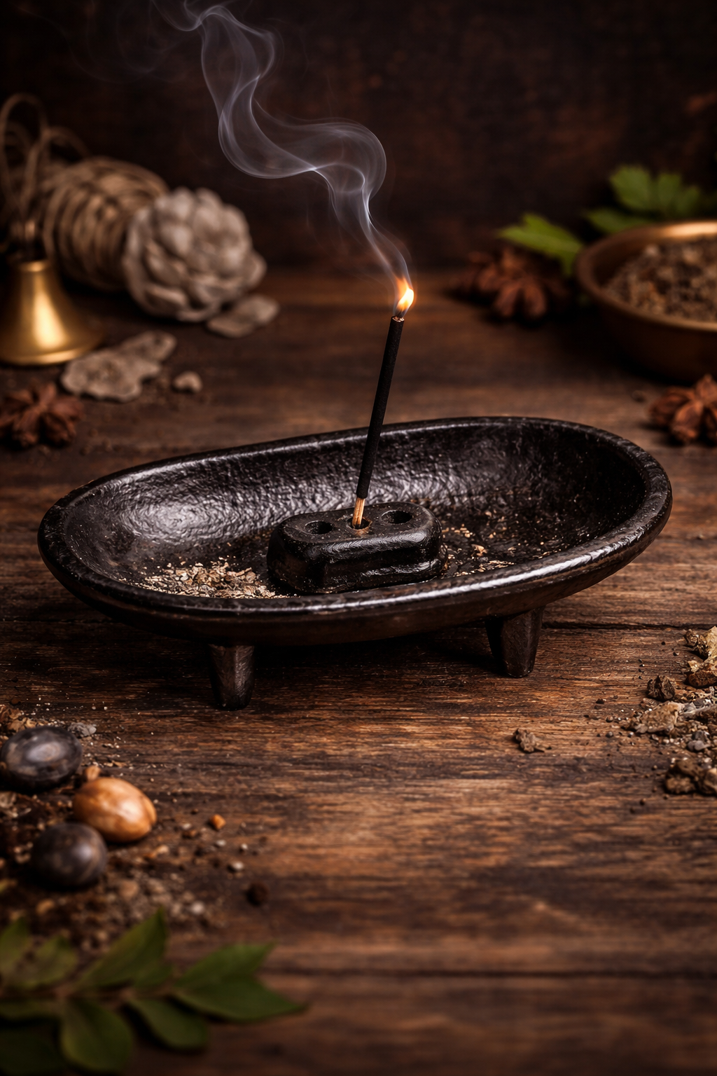 Cast Iron Incense Burner | Oval Smudge Bowl | Removable Insert | Resin Burner | Cone Incense Holder | Ritual Tool | Altar Decor