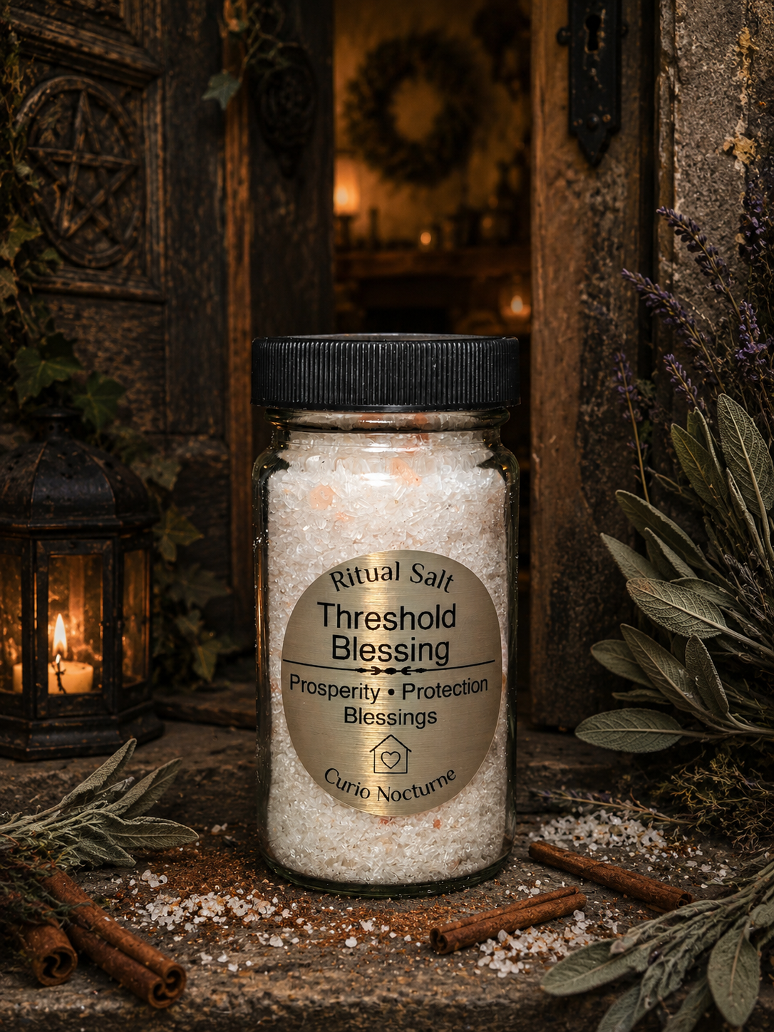 Threshold Blessing Ritual Salt • Home Blessing • Prosperity • Protection • Cinnamon & Sage • 4 oz Glass Jar
