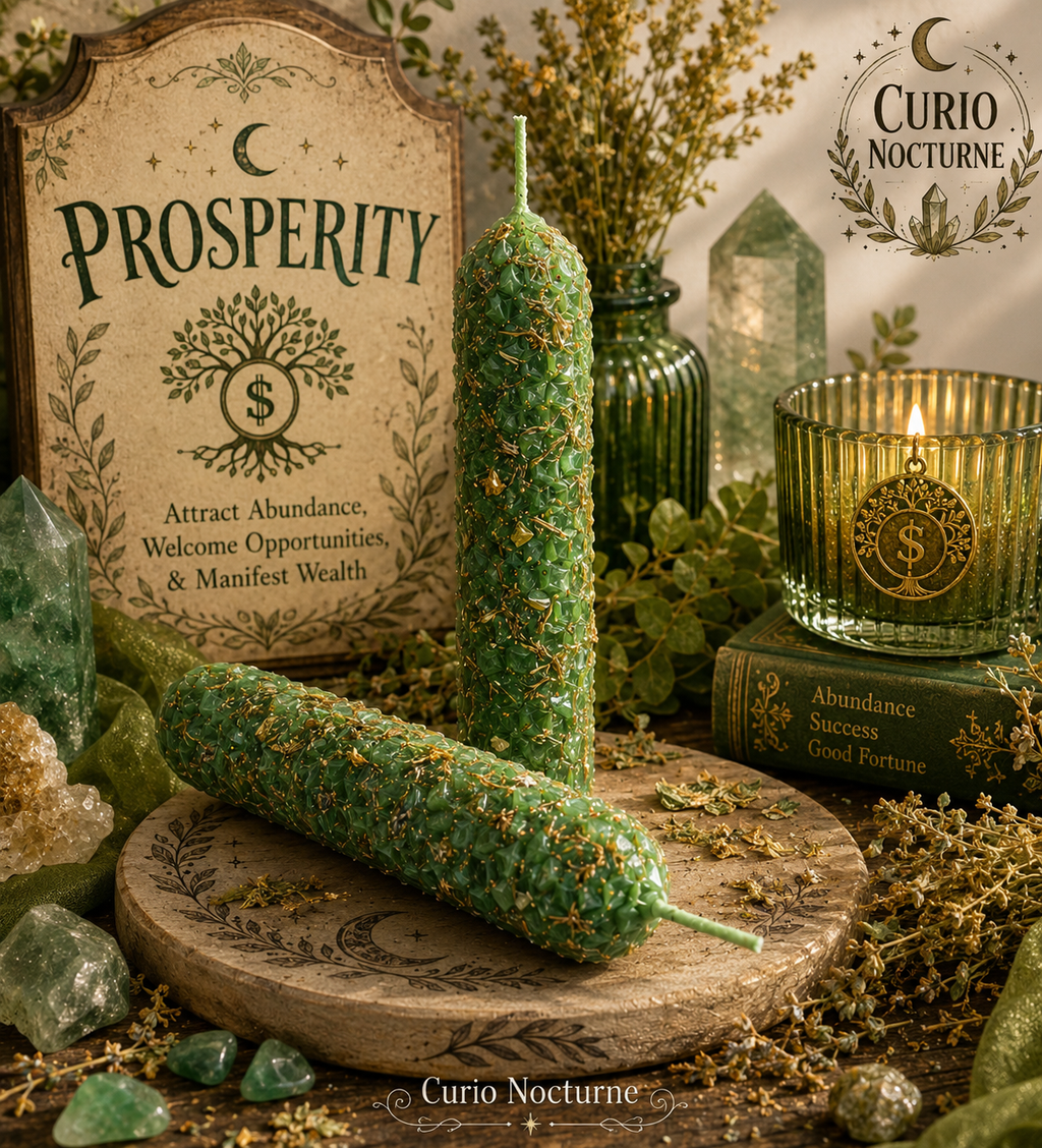 Prosperity Beeswax Ritual Candles • Attract Wealth, Abundance & Success • Hand Rolled Spell Candles • Set of 2