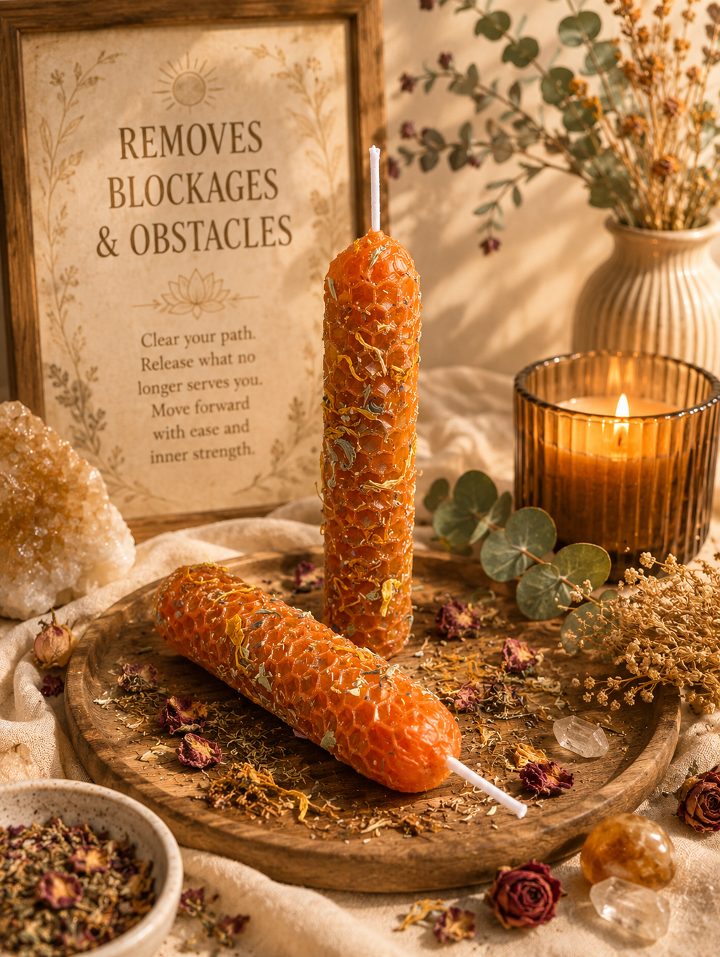 Energy Block Removal Ritual Beeswax Candles • Removing Obstacles, Open Opportunity & Flow Of Success • Hand Rolled Spell Candles • Set of 2