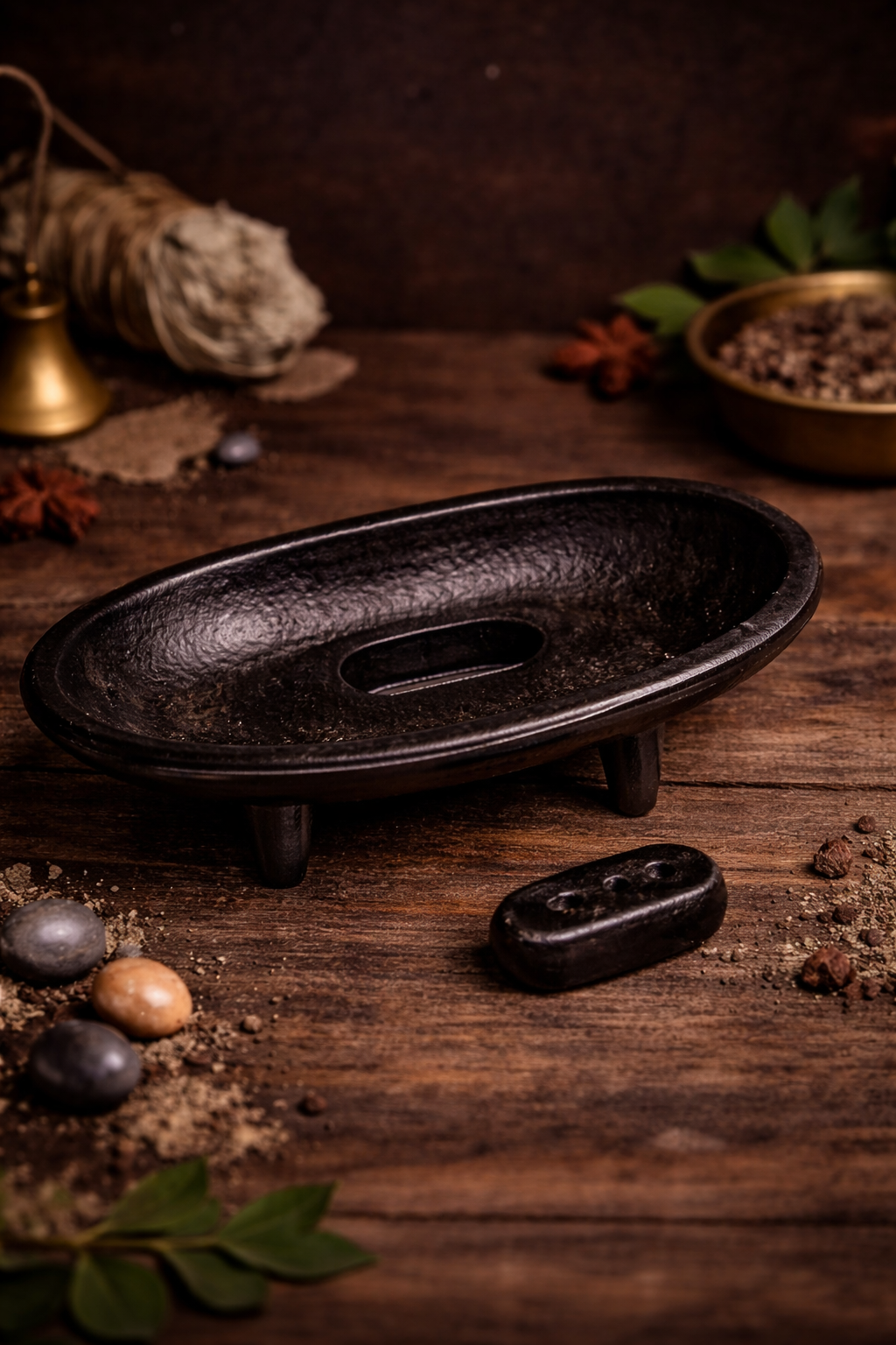 Cast Iron Incense Burner | Oval Smudge Bowl | Removable Insert | Resin Burner | Cone Incense Holder | Ritual Tool | Altar Decor