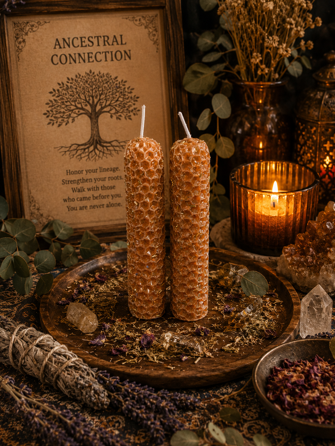 Ancestral Connections Ritual Beeswax Candles • Ancestor Veneration & Spiritual Guidance • Hand Rolled Spell Candles for  • Set of 2
