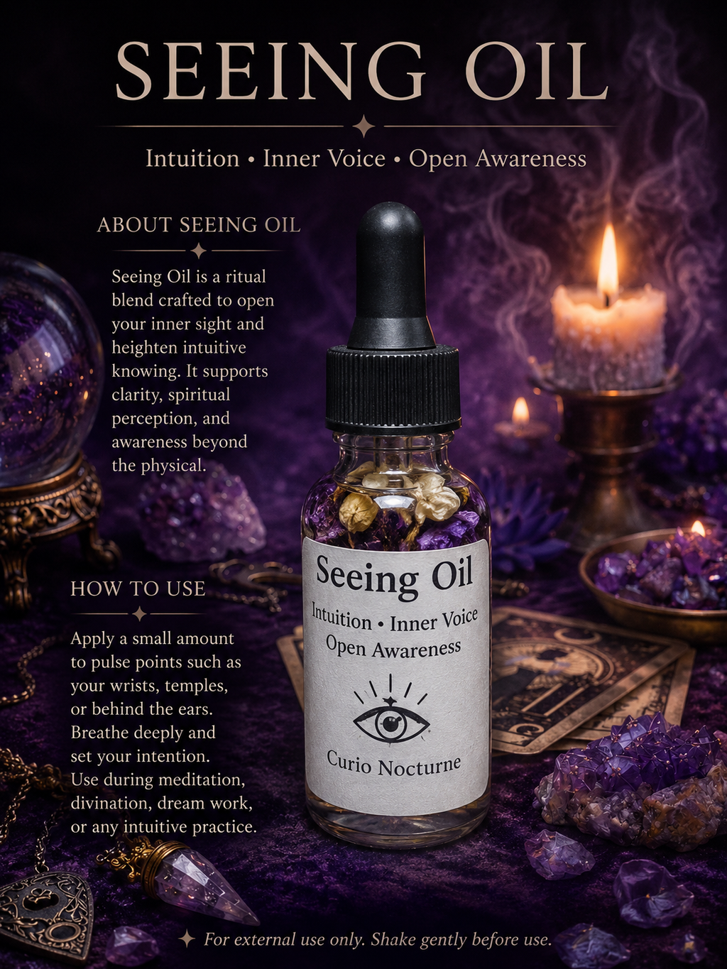 Seeing Oil • Intuition & Psychic Awareness Oil • Third Eye, Divination, Dream Work, Spiritual Insight Ritual Oil