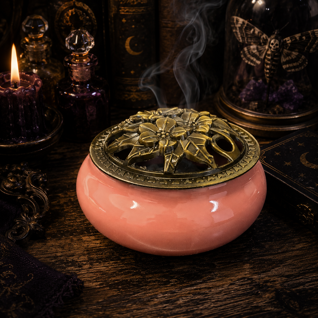 Ceramic Incense Burner Bowl with Lid • Charcoal Resin & Herb Burner • Altar Decor • Offering Bowl