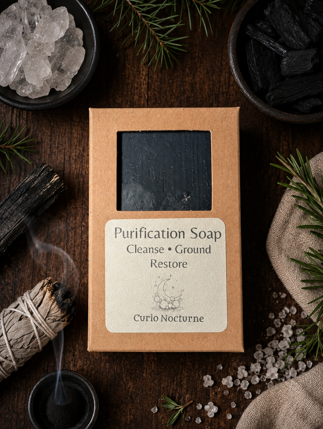 Purification Ritual Soap Handmade • Pine Tar Cleansing Soap • Charcoal & Oatmeal Exfoliating Bar • Spiritual Cleansing, Energy Reset Soap