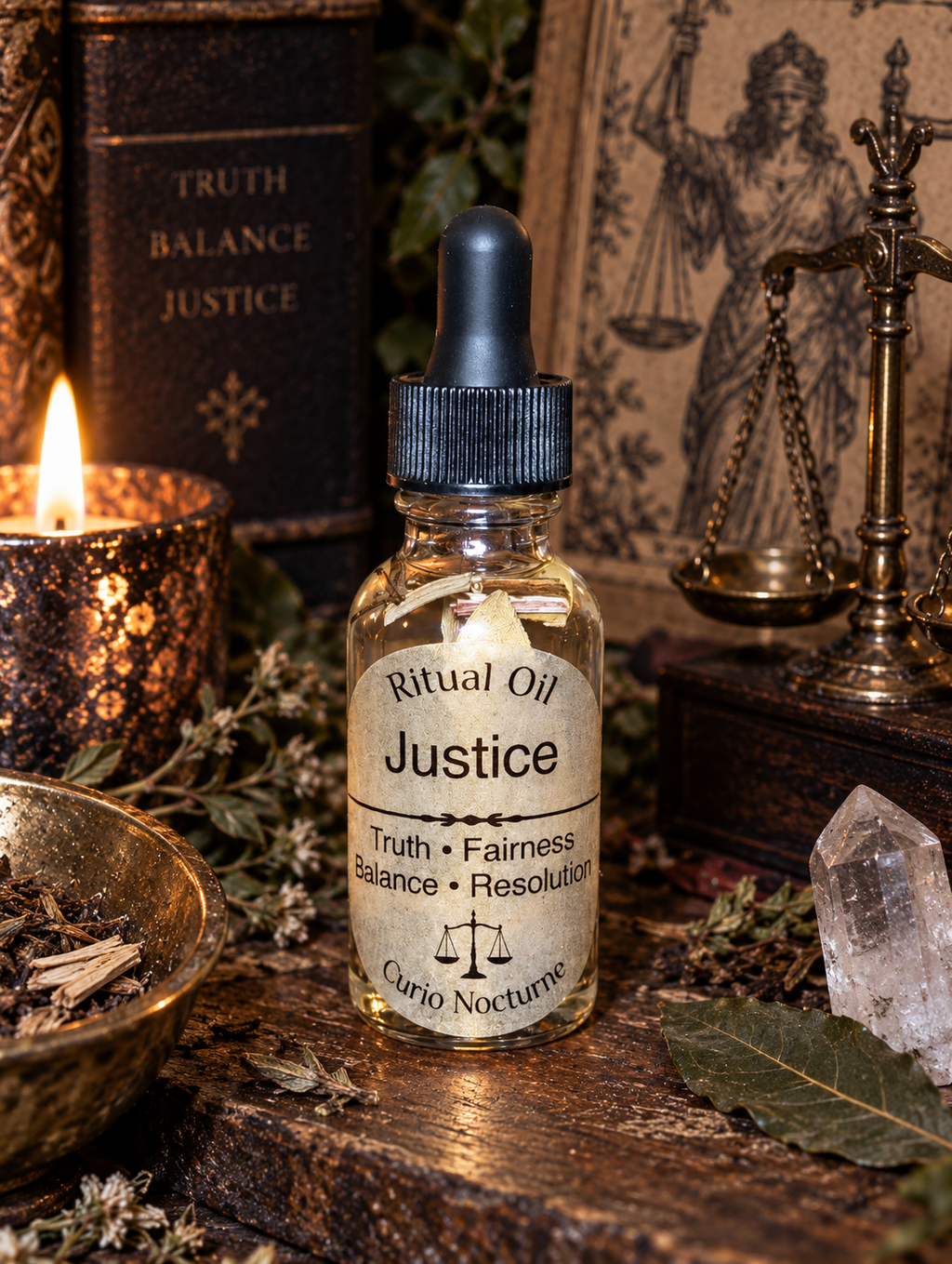 Justice Oil • Truth & Balance, Fair Outcome, Favorable Decisions, Conflict Resolution, Legal Matters, Court Case Support, Conjure Oil