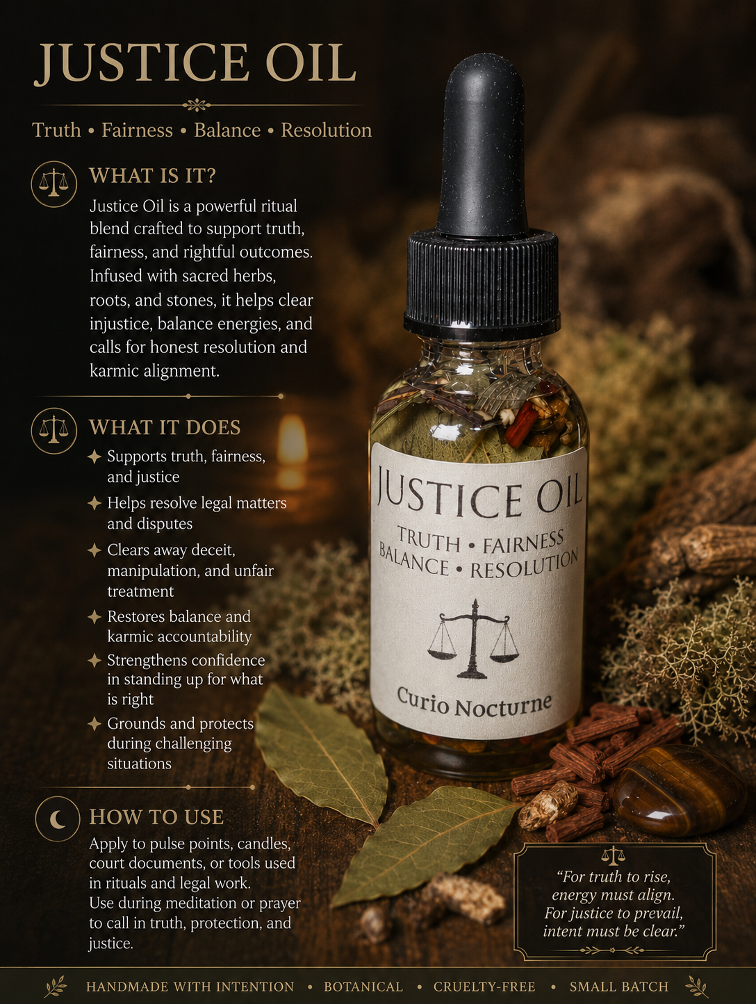 Justice Oil • Truth & Balance, Fair Outcome, Favorable Decisions, Conflict Resolution, Legal Matters, Court Case Support, Conjure Oil