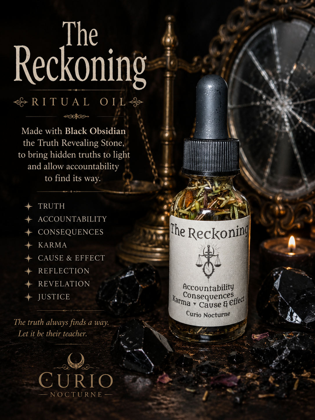 Reckoning Ritual Oil • Truth • Accountability • Reflection • Justice • Karma