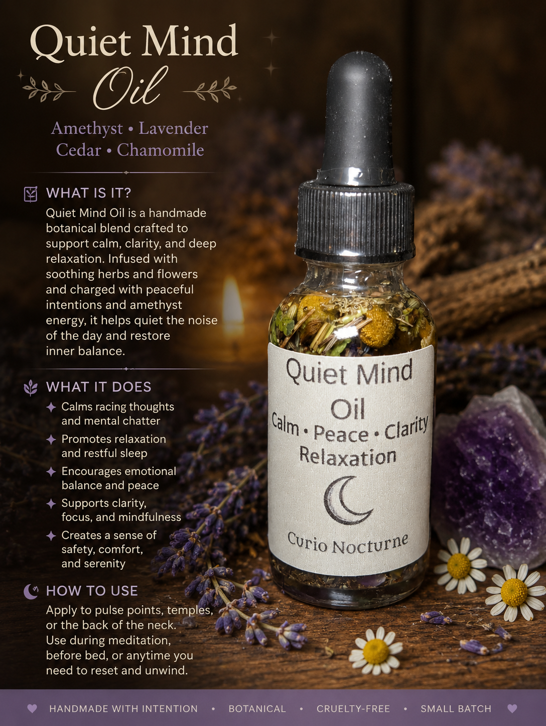 Quiet Mind Oil • Calm Thoughts, Mental Clarity, Stress Relief, Relaxation, Focus & Peace, Sleep Support, Intention Oil
