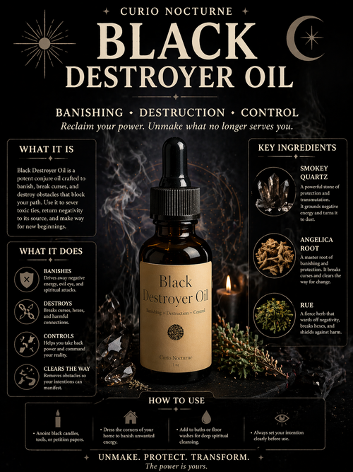 Black Destroyer Oil • Hex Breaking Oil • Protection & Control Conjure Oil • Remove Negativity • Spiritual Cleansing Oil